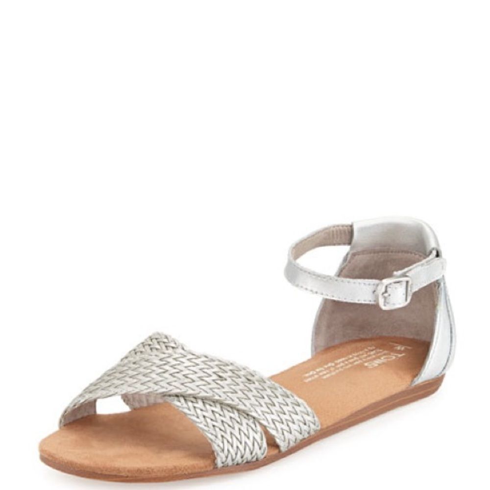 Tom’s Correa Woven Leather Sandal, Silver size 9.5
